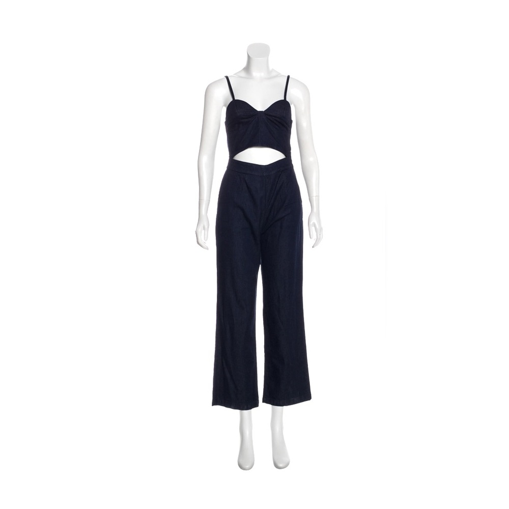 3x1 cutout sleeveless denim wide leg jumpsuit peekaboo bustier